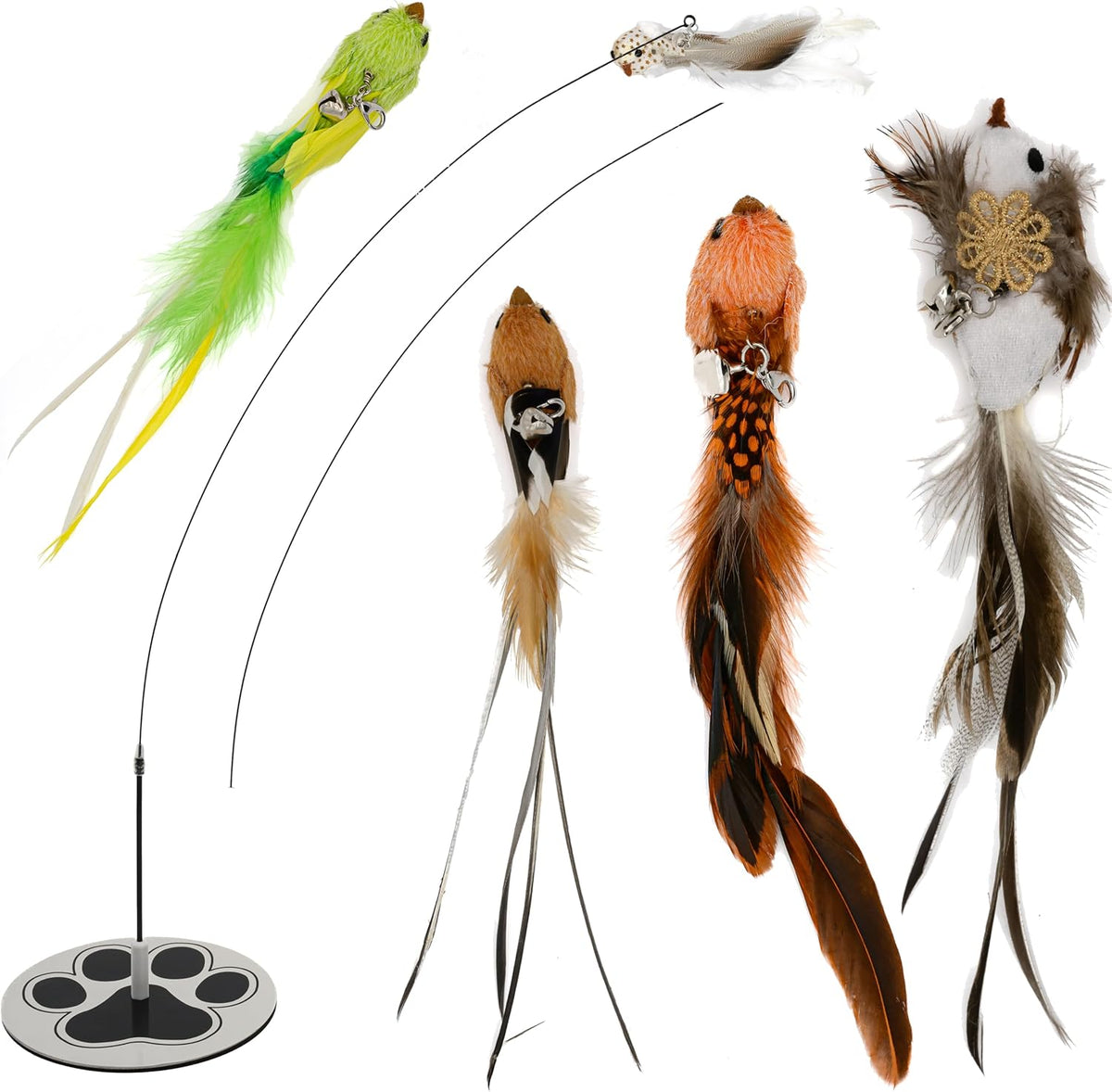 Interactive Bird Simulation Cat Toy Set for Bored Indoor Adult Cats Feather Toy Wand 5 Pcs Natural