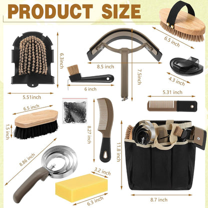 Abbylike 12 Pieces Horse Grooming Kit with Organizer Tote Bag Tack Room Supplies Horse Brush Sets