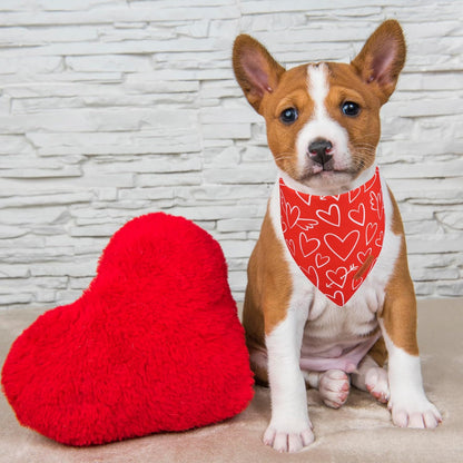 ADOGGYGO Valentine Dog Bandanas, Red Pink Heart Pet Scarf, Multi Size Offered, White Red Valentine