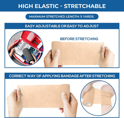 Self Adhesive Bandage Wrap - Pack of 12 Assorted Colors, Non-Woven, Breathable & Water-Resistant