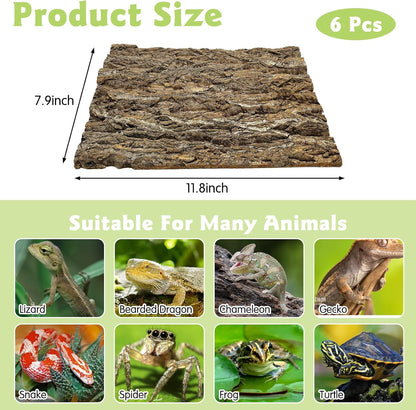 kathson 6Pcs Cork Tile Background Bark 11.8”Lx7.9”W Reptile Tank Background Terrarium Backdrop Wall