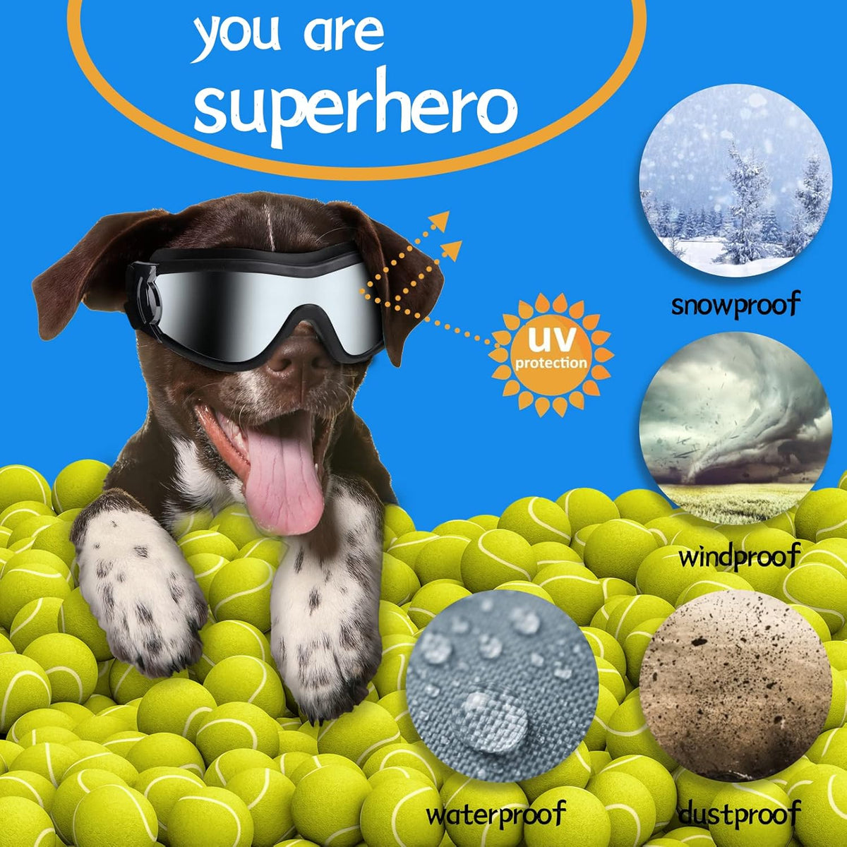 NVTED Dog Sunglasses Dog Goggles, UV Protection Wind Dust Fog Protection Pet Glasses Eye Wear