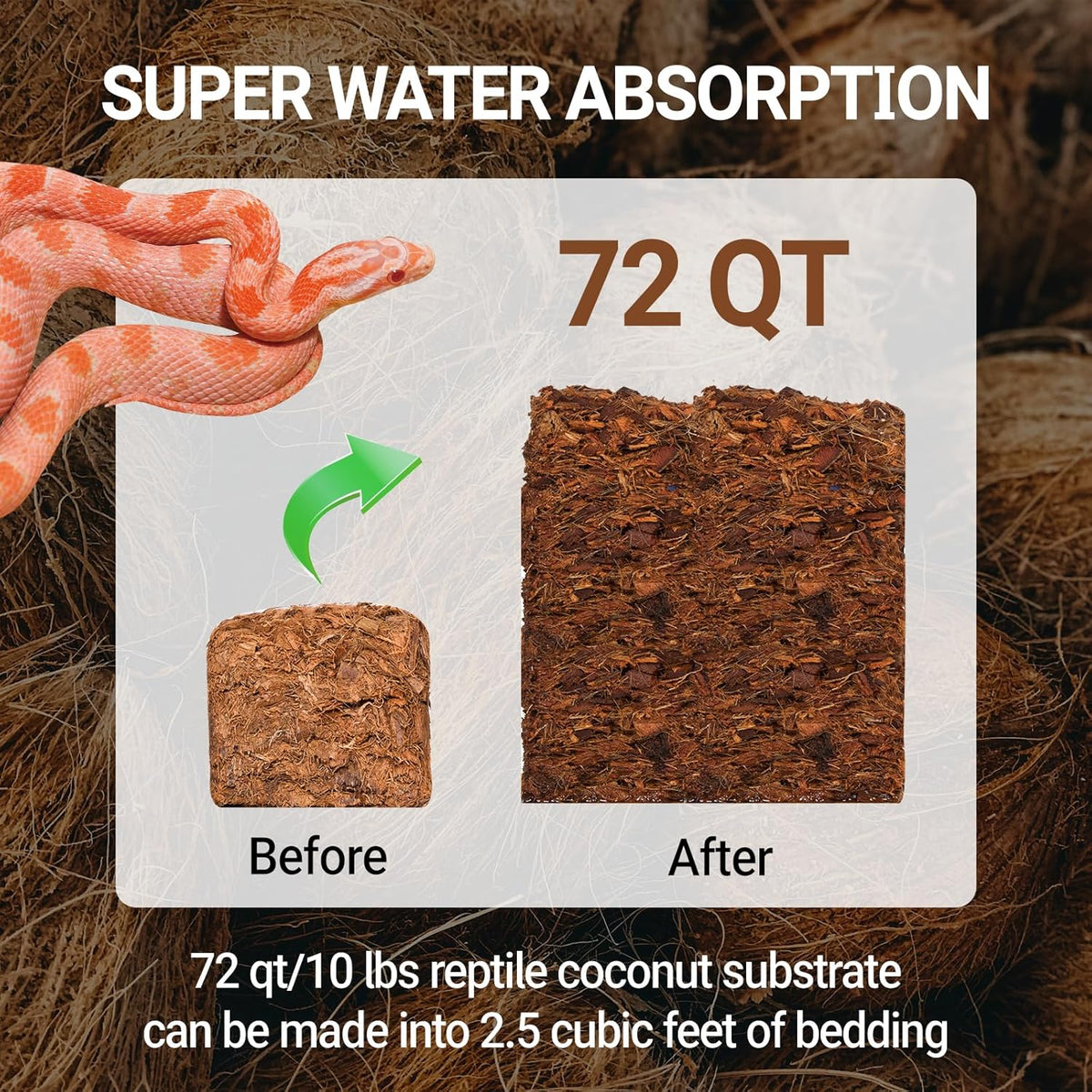 REPTI ZOO 72 Quart Reptiles Coconut Chip Substrate, Coco Husk Reptiles Bedding for Ball Python