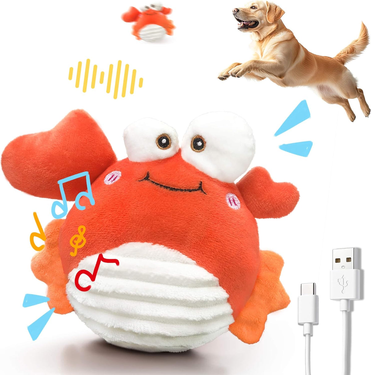 Crab Interactive Dog Toys – Rechargeable Self-Play Toy with Motion-Activated Ball & Music Recording