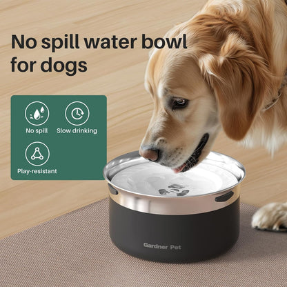 Gardner Pet Dog Bowls 1 Gallon (3.85L) Stainless Steel No Spill Dog Water Bowl, Slow Water Feeder