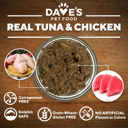 Dave's Pet Food Grain Free Wet Cat Food (Tuna & Chicken Dinner in Gravy), Naturally Healthy Canned