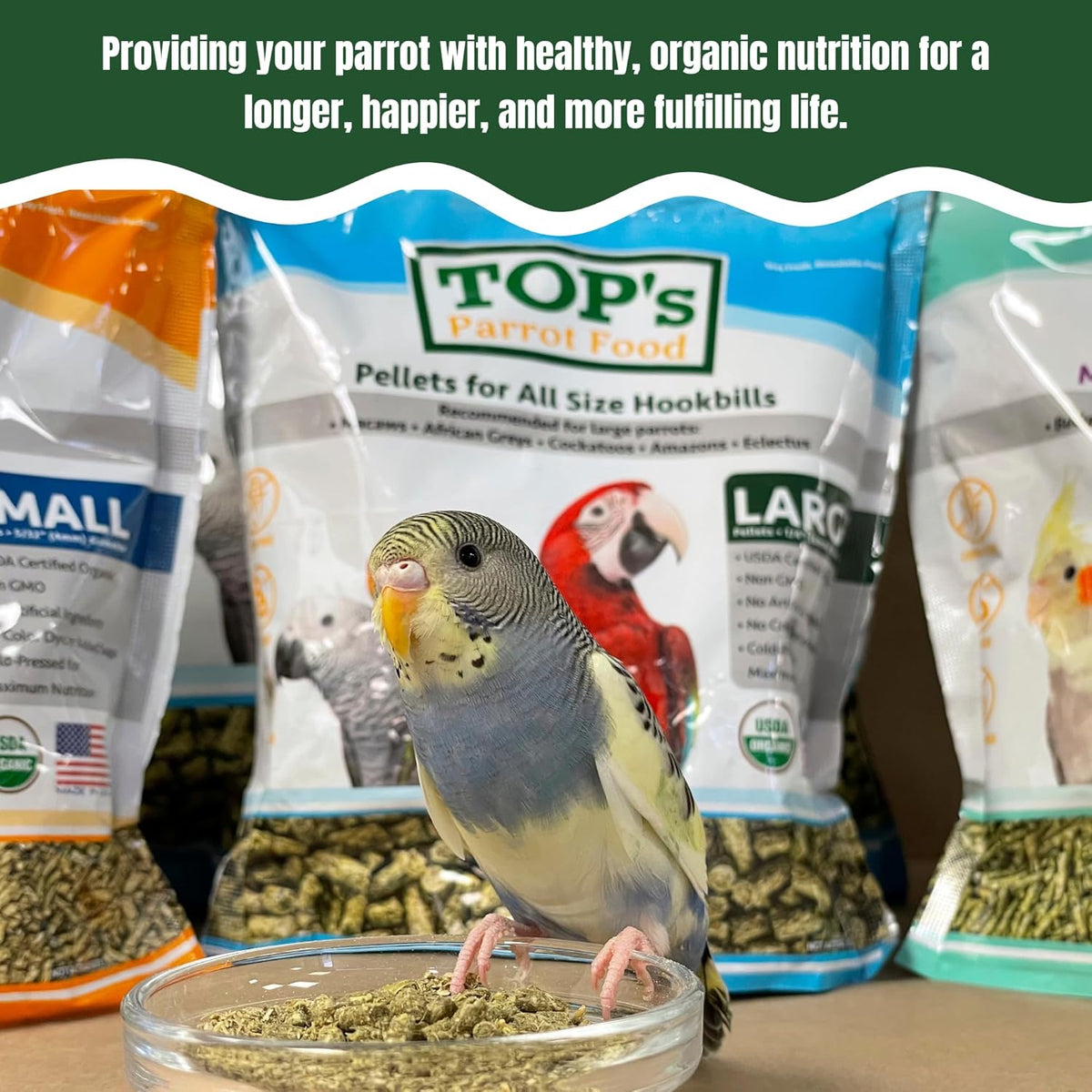 TOP's Parrot Food Mini Pellets Bird Food for Budgies, Cockatiels, Parrotlets, Lovebirds, Parakeets