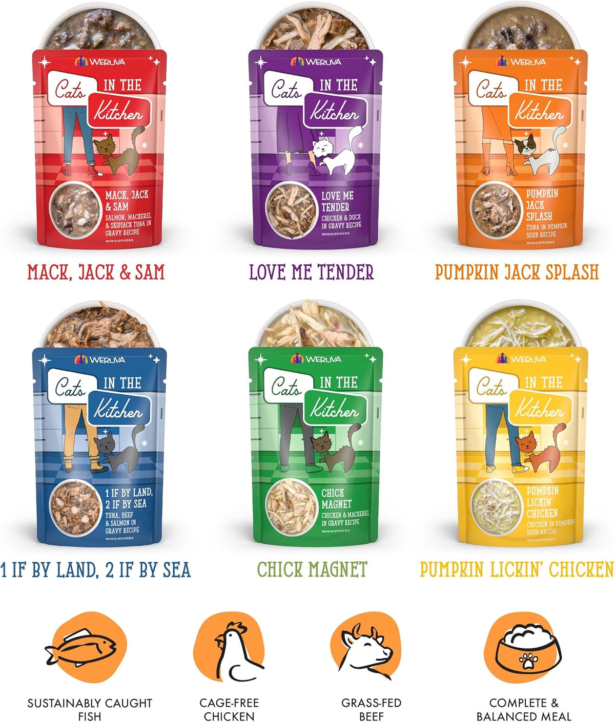 Weruva Cats in the Kitchen, Pantry Party Pouch Variety Pack in Gravy Cat Food, 3oz Pouch (Pack of