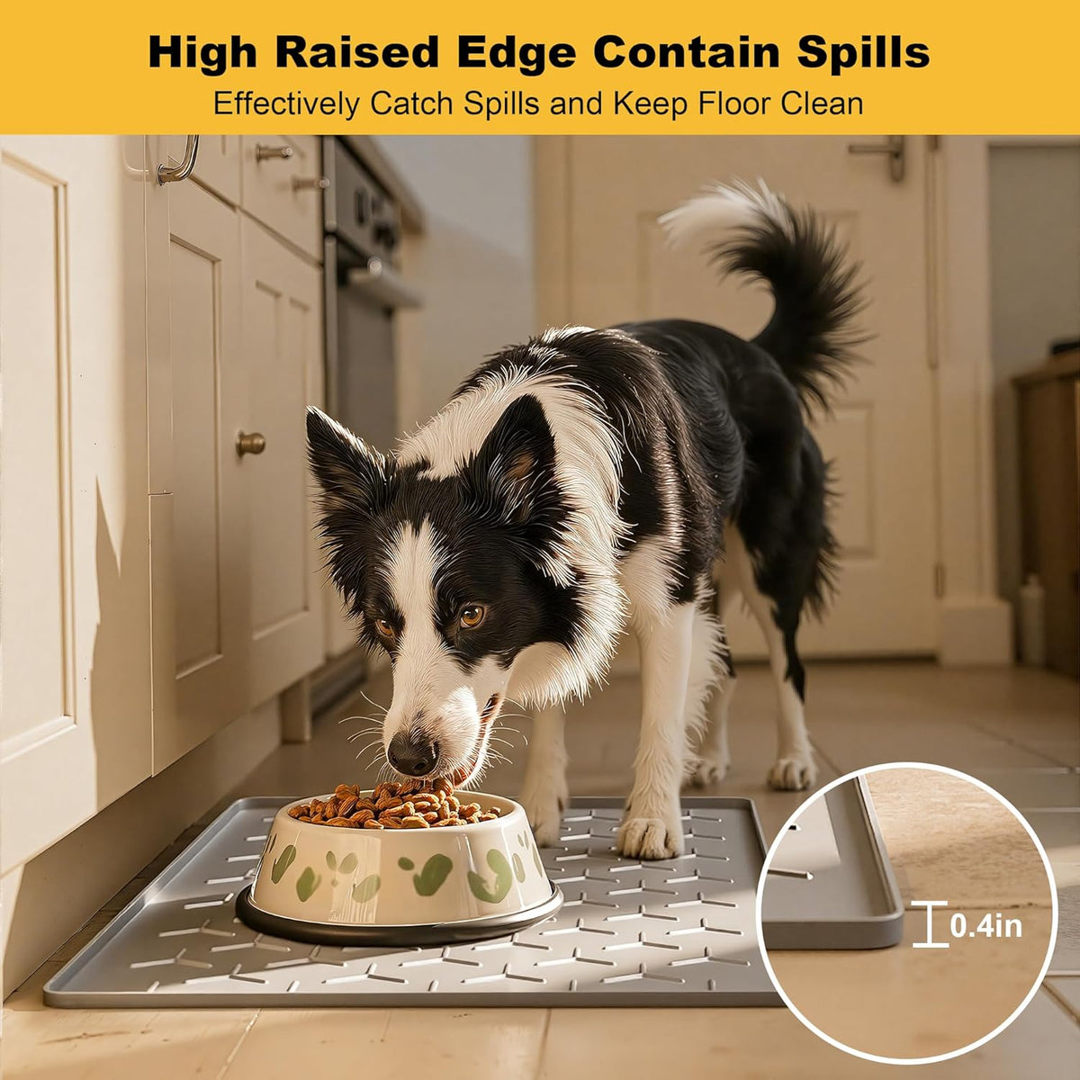 Pieviev Dog Cat Food Bowl Mat, Silicone Waterproof Food Grade Pet Food Mat for Floor, High Raised