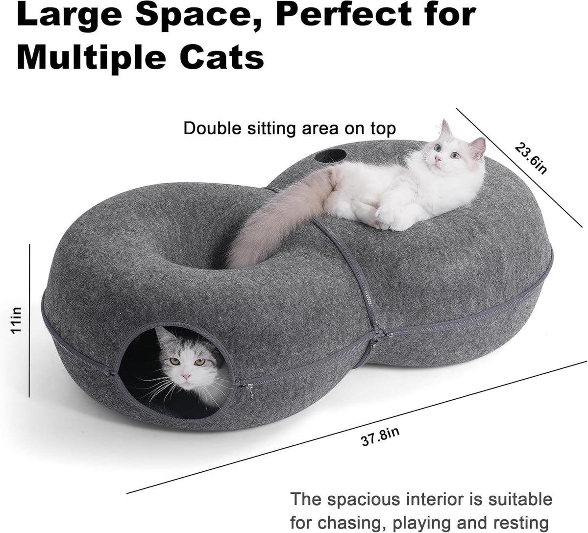 8-Shaped Large Cat Tunnel Bed for Indoor Cats, Infinite Circulation Peekaboo Cat Cave with 12 Toy