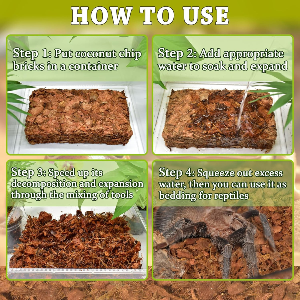 ZeeDix 6PCS Natural Coconut Chips Substrate for Reptiles, Coconut Fiber Husk Reptiles Bedding