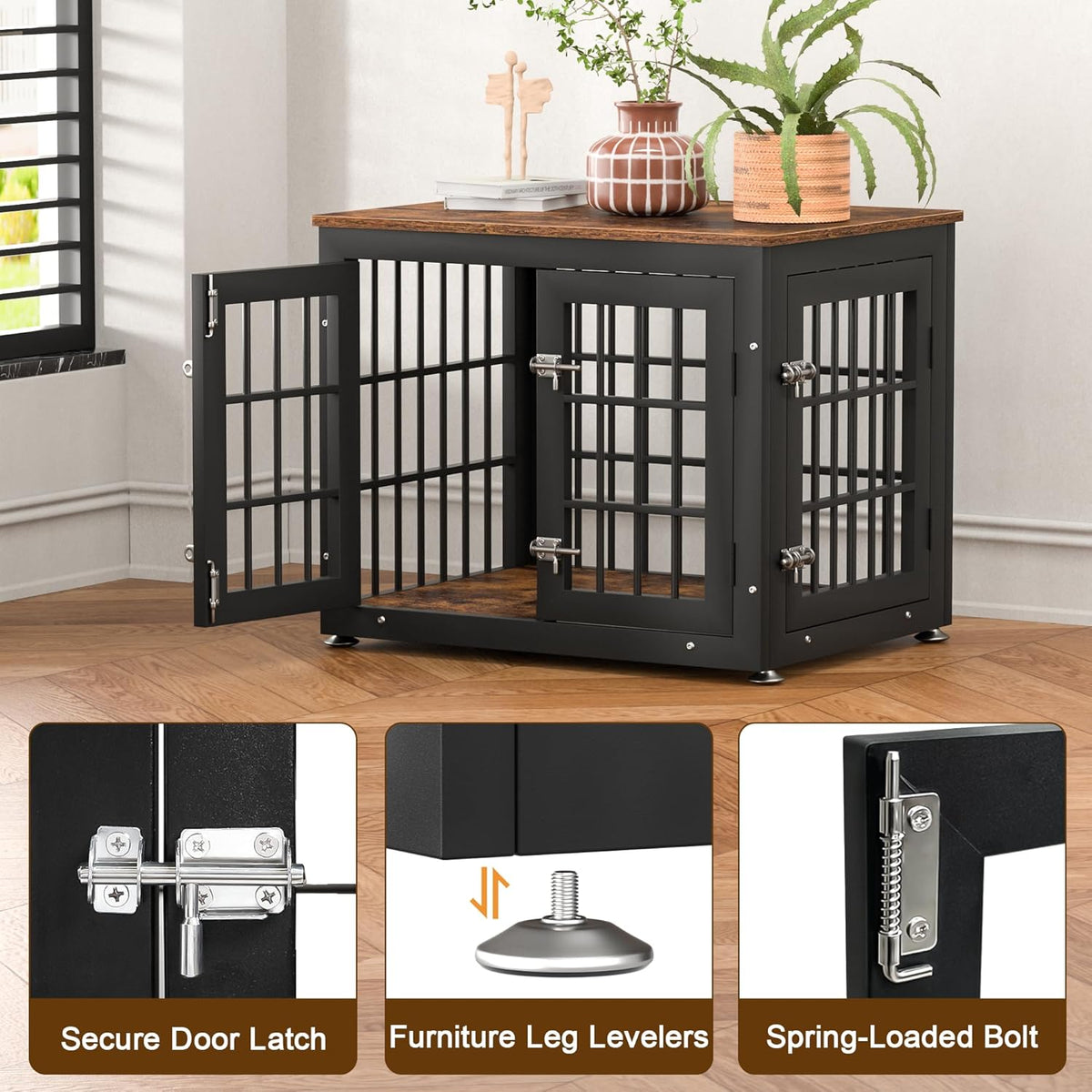 26 Inch Heavy Duty Dog Crate Furniture for Small Dogs, Decorative Pet House End Table, Wooden Cage