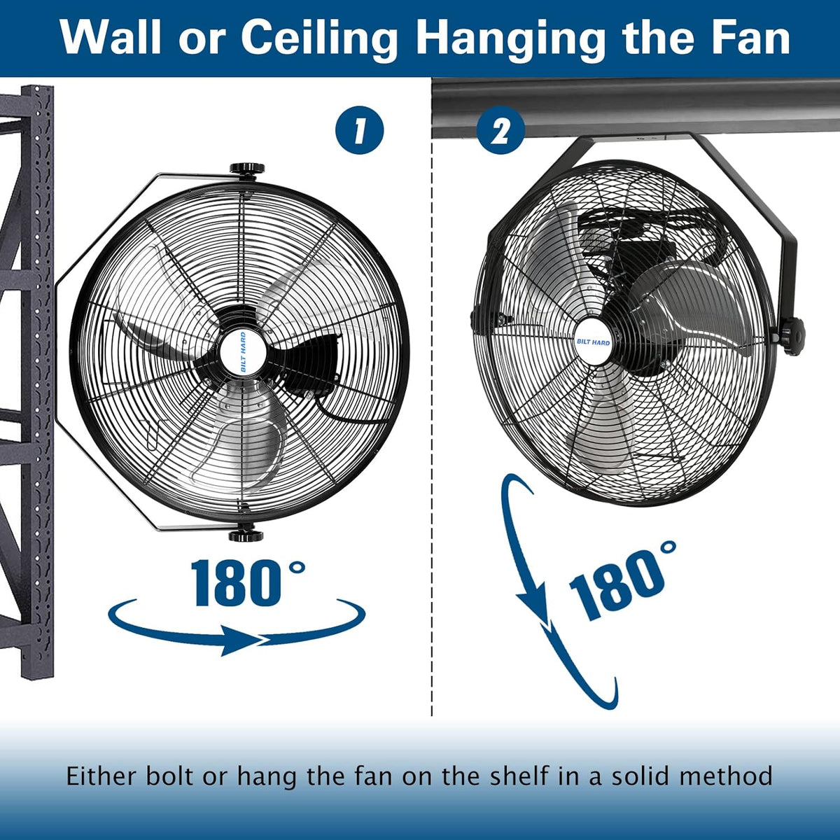 BILT HARD 20 inch Industrial Wall Fan, 4600 CFM, 3-Speeds High Velocity Wall Mount Fan with Sealed