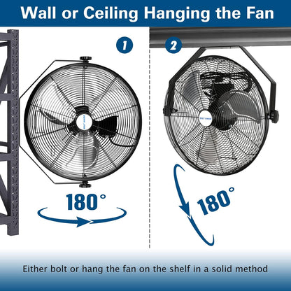 BILT HARD 20 inch Industrial Wall Fan, 4600 CFM, 3-Speeds High Velocity Wall Mount Fan with Sealed