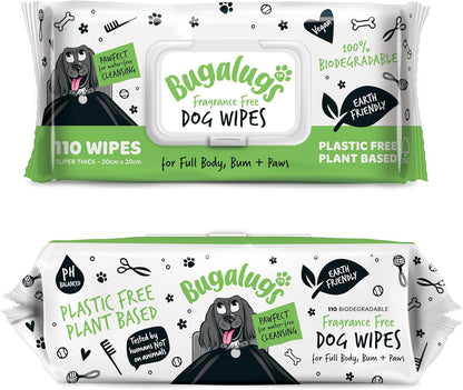 BUGALUGS Dog Wipes, 100% Plastic Free Biodegradable pet Wipes for Full Body, Eye Wipes, Ear Wipes