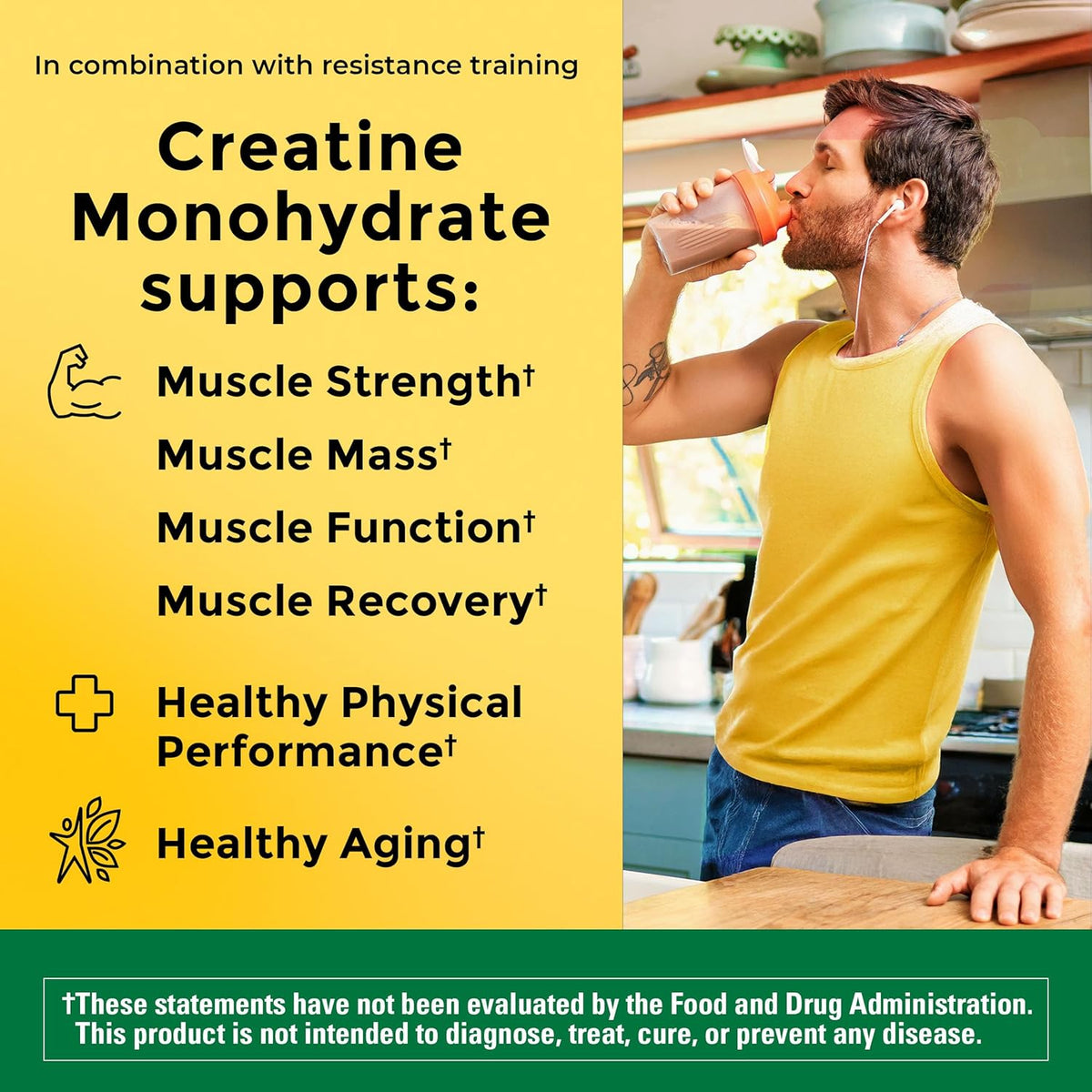 Nature Made Creatine Monohydrate Powder 5 g per Serving, Unflavored Drink Mix Powder, Muscle