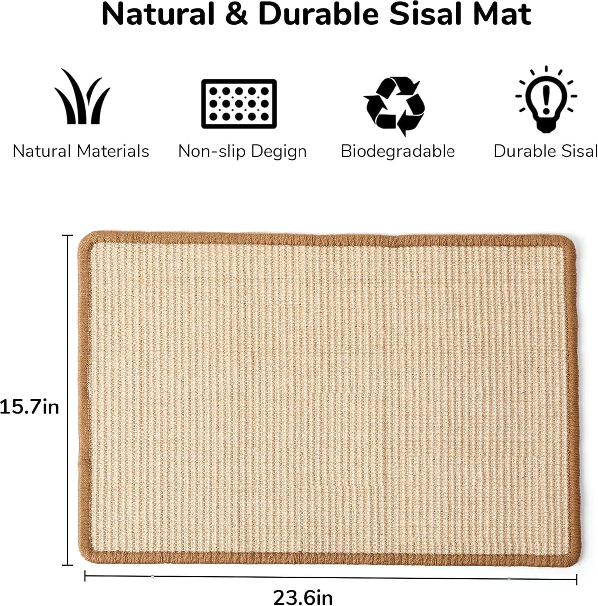 FUKUMARU Cat Scratcher Mat, 23.6 X 15.7 Inch Natural Sisal Cat Scratch Mats, Horizontal Cat Floor