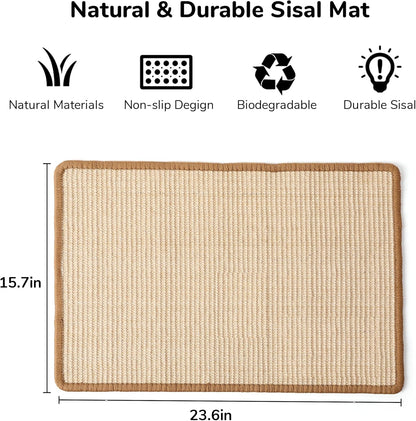FUKUMARU Cat Scratcher Mat, 23.6 X 15.7 Inch Natural Sisal Cat Scratch Mats, Horizontal Cat Floor
