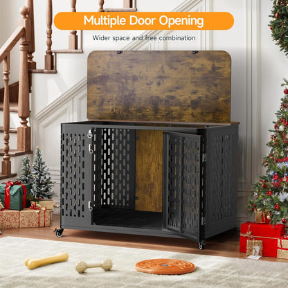 Heavy Duty Dog Crate Furniture for Large and Medium Dogs, 43.7 Inch Large Dog Crate Kennel with