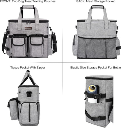 Airline Approved Dog Travel Bag with 2 Dog Treat Training Pouches, Tote Organizer for Weekend Pet