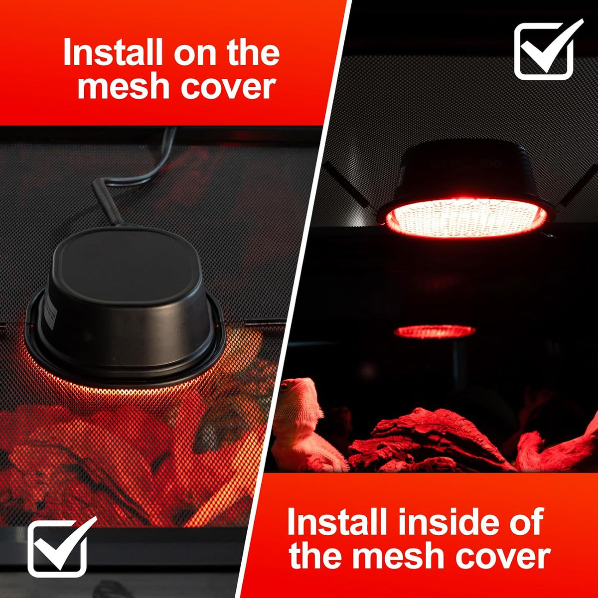 G9 Reptile Infrared Heat Lamp, Terrarium Heating Lamp Fixture with 50W UVA Low Profile Night Red