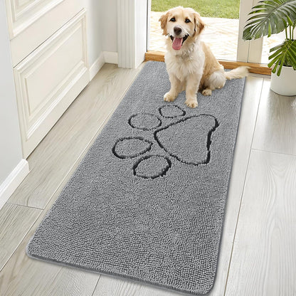 OLANLY Door Mat for Muddy Dog Paws 70x35, Ultra Absorbent Chenille Mud Doormat with Paw Print