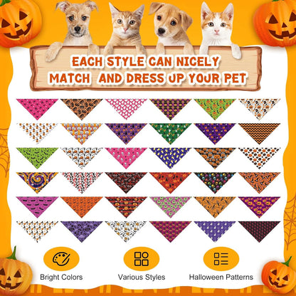 72 Pcs Halloween Dog Bandanas Bulk Pumpkin Triangle Scarf Cat Bibs Puppy Scarf Pet Bandanas Photo