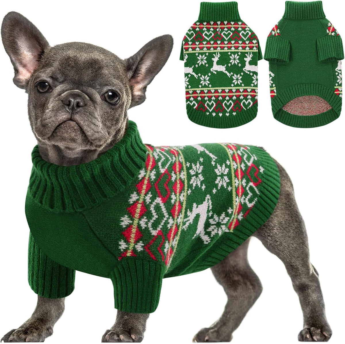 Queenmore Dog Christmas Sweater,Turtleneck Knitted Pullover Xmas Dog Clothes Sweatshirt,Pet