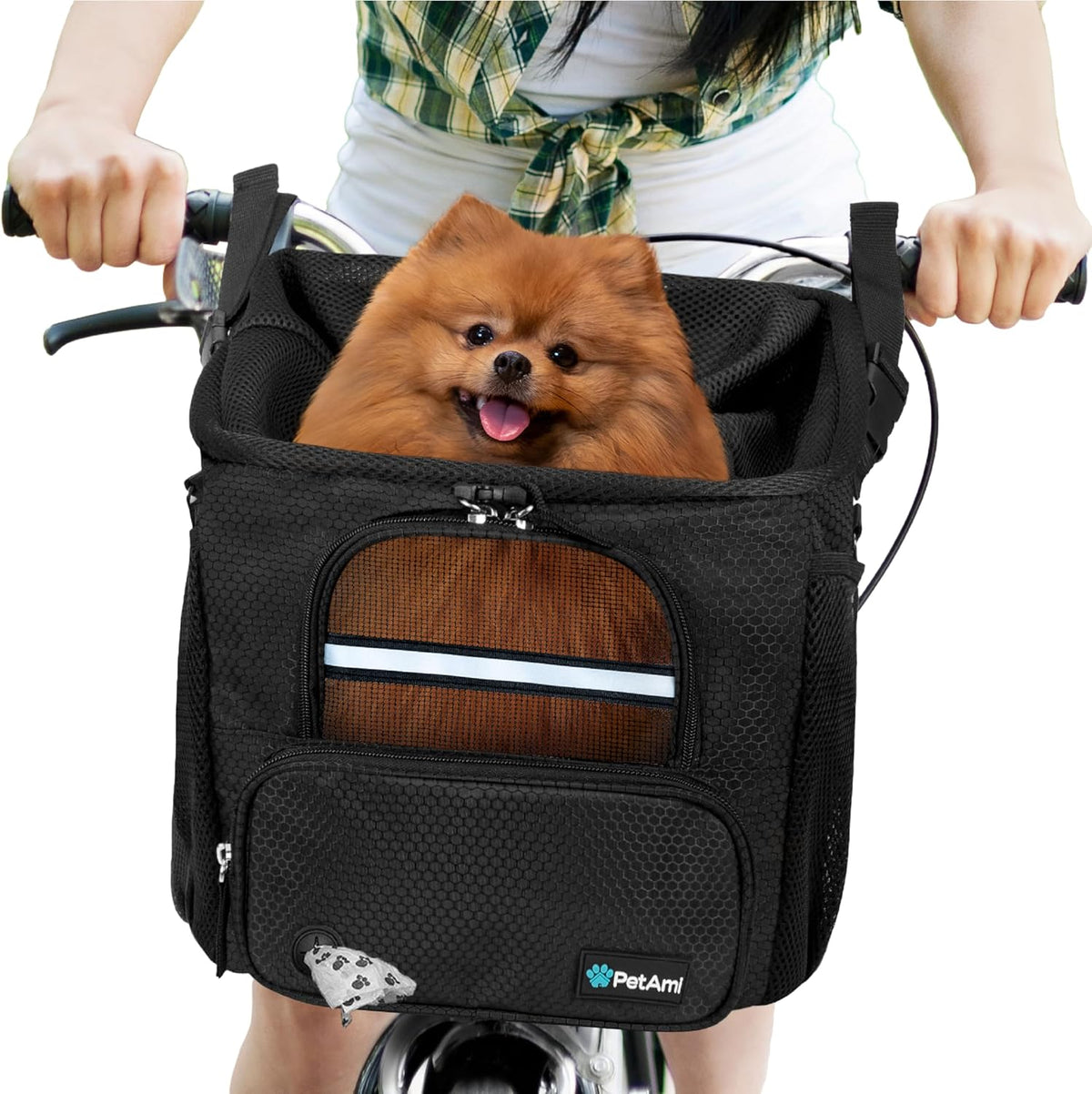 PetAmi Dog Bike Basket, Soft-Sided Ventilated Dog Bike Carrier Backpack, Pet Bicycle Basket for