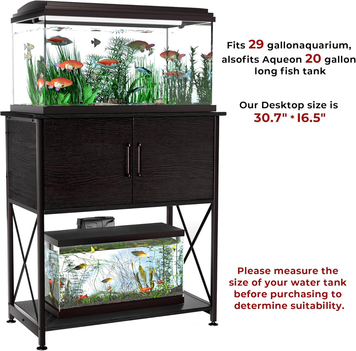 20-29 Gallon Aquarium Stand Metal Frame Fish Tank Stand with Cabinet Storage, for 20 Gallon Long