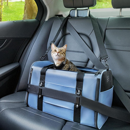 PETSFIT Soft-Sided Cat Carriers & Car Seats with Patent Safe Buckles, Clip-On Harness，18"x11"x11"