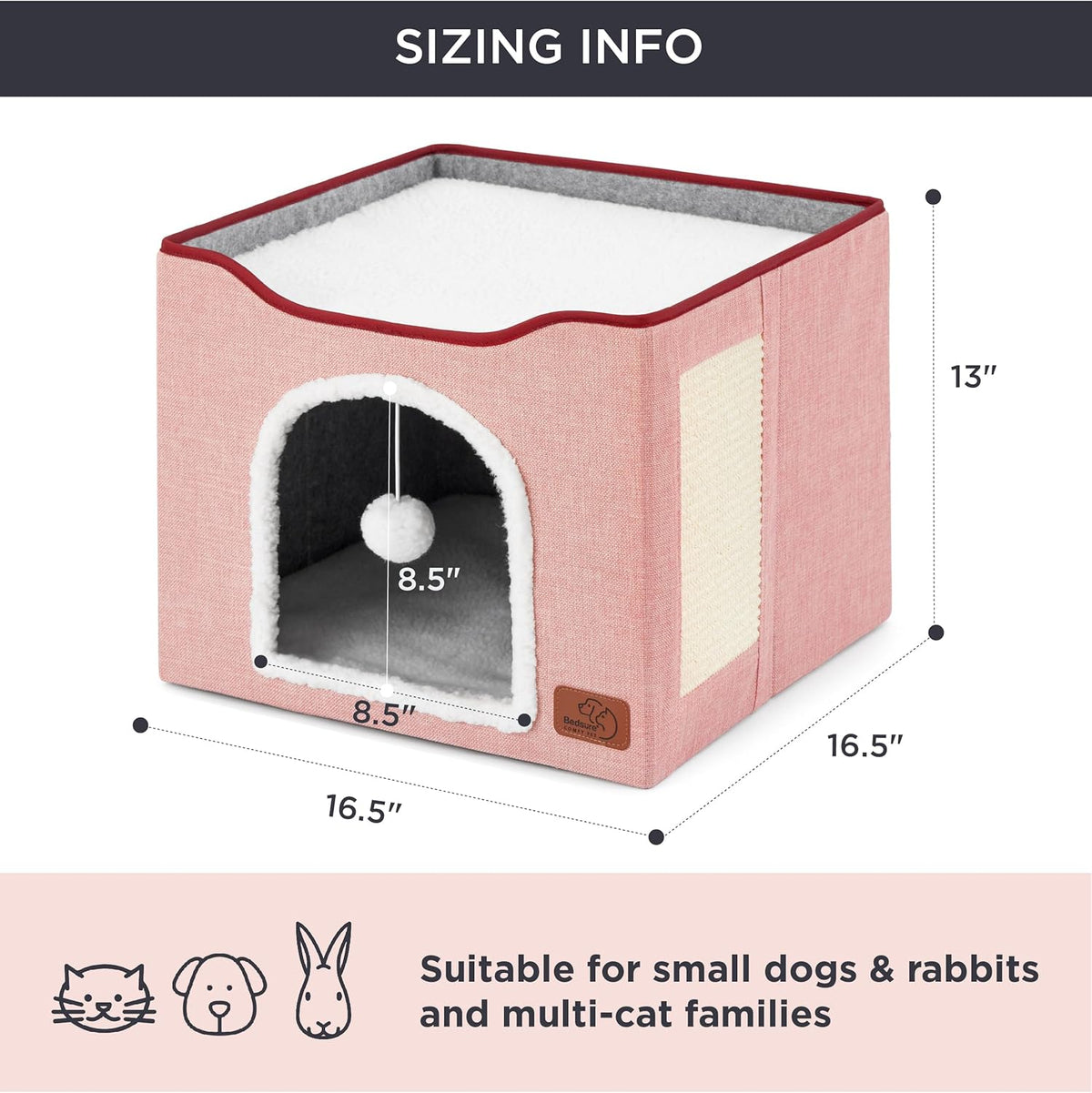 Bedsure Cat Beds for Indoor Cats - Large Cat Cave for Pet Cat House with Fluffy Ball Hanging and