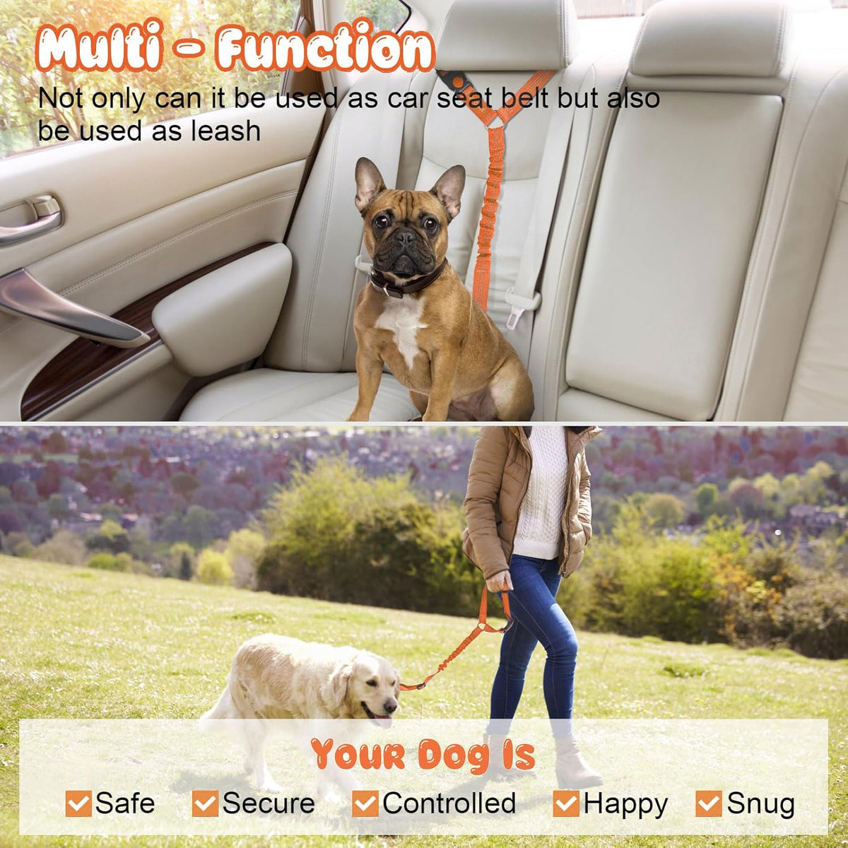 BWOGUE Pet Dog Cat Seat Belts, Car Headrest Restraint Adjustable Safety Leads Vehicle Seatbelt