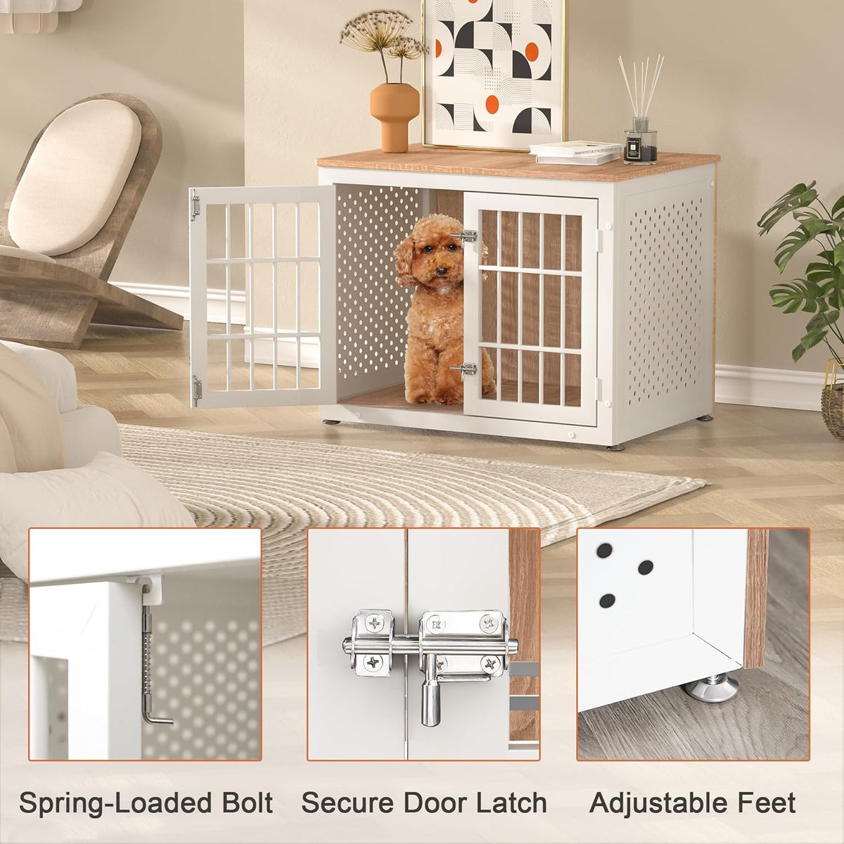 32" Heavy Duty Dog Crate Furniture for Small and Medium Dogs, Metal Kennel for High Anxiety Dogs