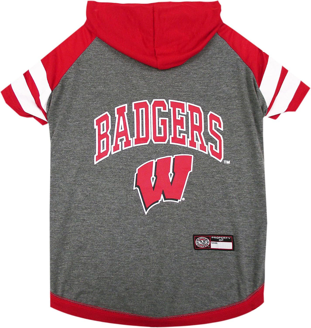 NCAA Wisconsin Badgers Hoodie for Dogs & Cats, Medium Collegiate Licensed Dog Hoody Tee Shirt.