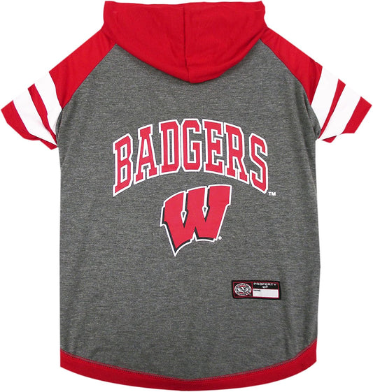NCAA Wisconsin Badgers Hoodie for Dogs & Cats, Medium Collegiate Licensed Dog Hoody Tee Shirt.