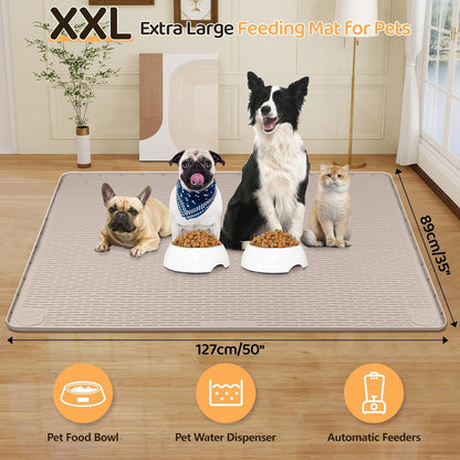 Dog Food Mat, Extra Large 50" x 35" Silicone Pet Feeding Mat with Raised Edge Pet Placemat for