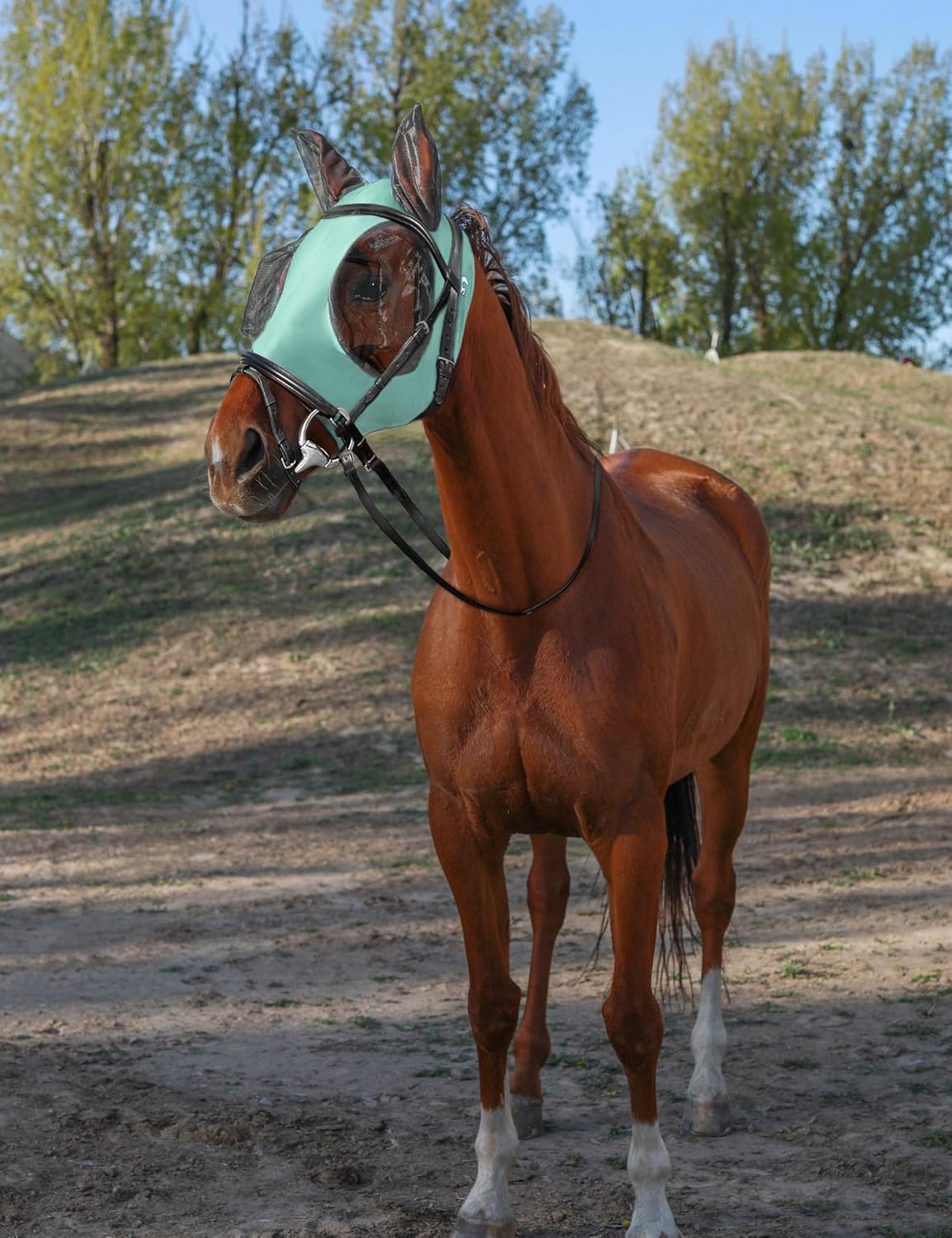 Horse Fly Mask with Ears, UV Protection for Horses, Elasticity with Big Mesh Eye Covers, Snug