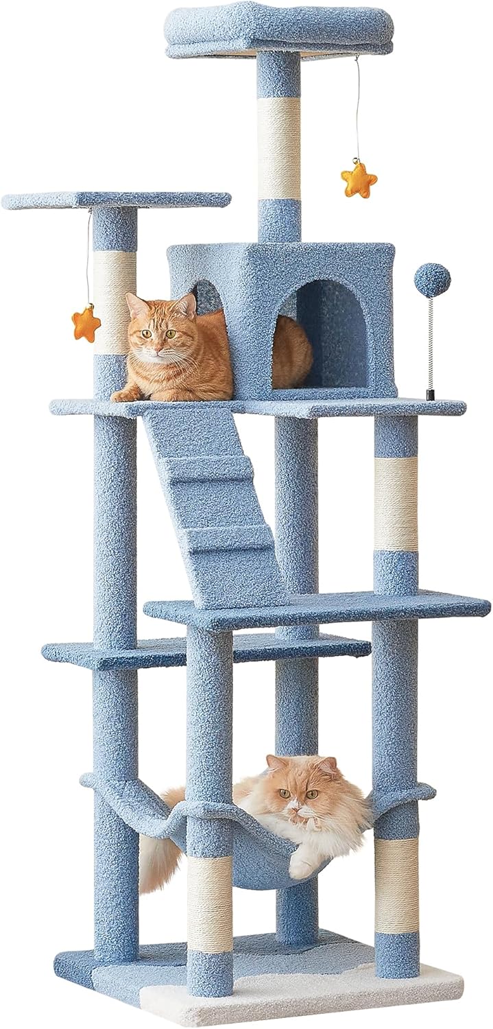 MWPO Ocean-Themed Cat Tree for Indoor Cats, 63.8 Inches Multi-Level Tower with Sisal-Covered