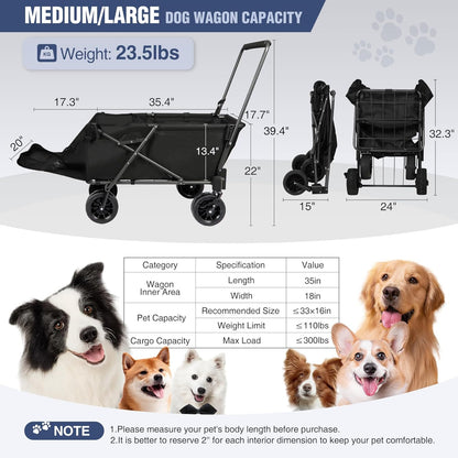 REDCAMP Folding Dog Wagon Cart with Extendable Rear End Heavy Duty, 220L Large Collapsible Utility