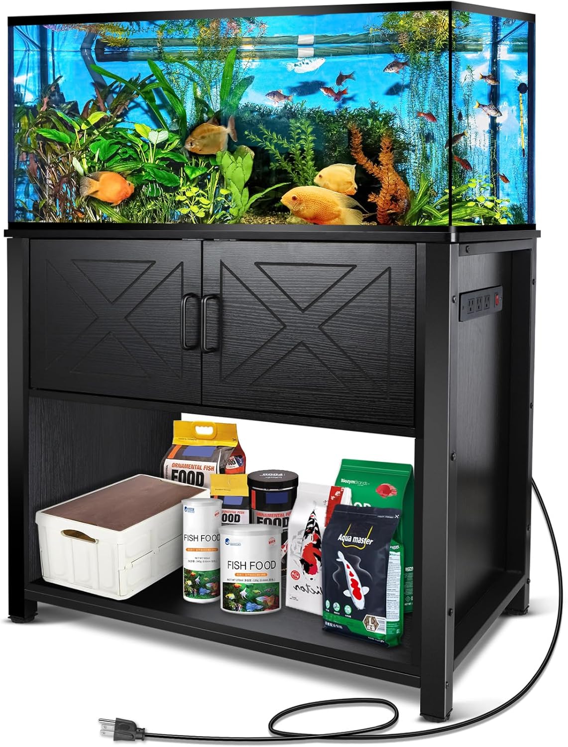 40 Gallon Tank Stand with Cabinet and Power Outlets, Heavy Duty Metal Aquarium Stand for 40-50