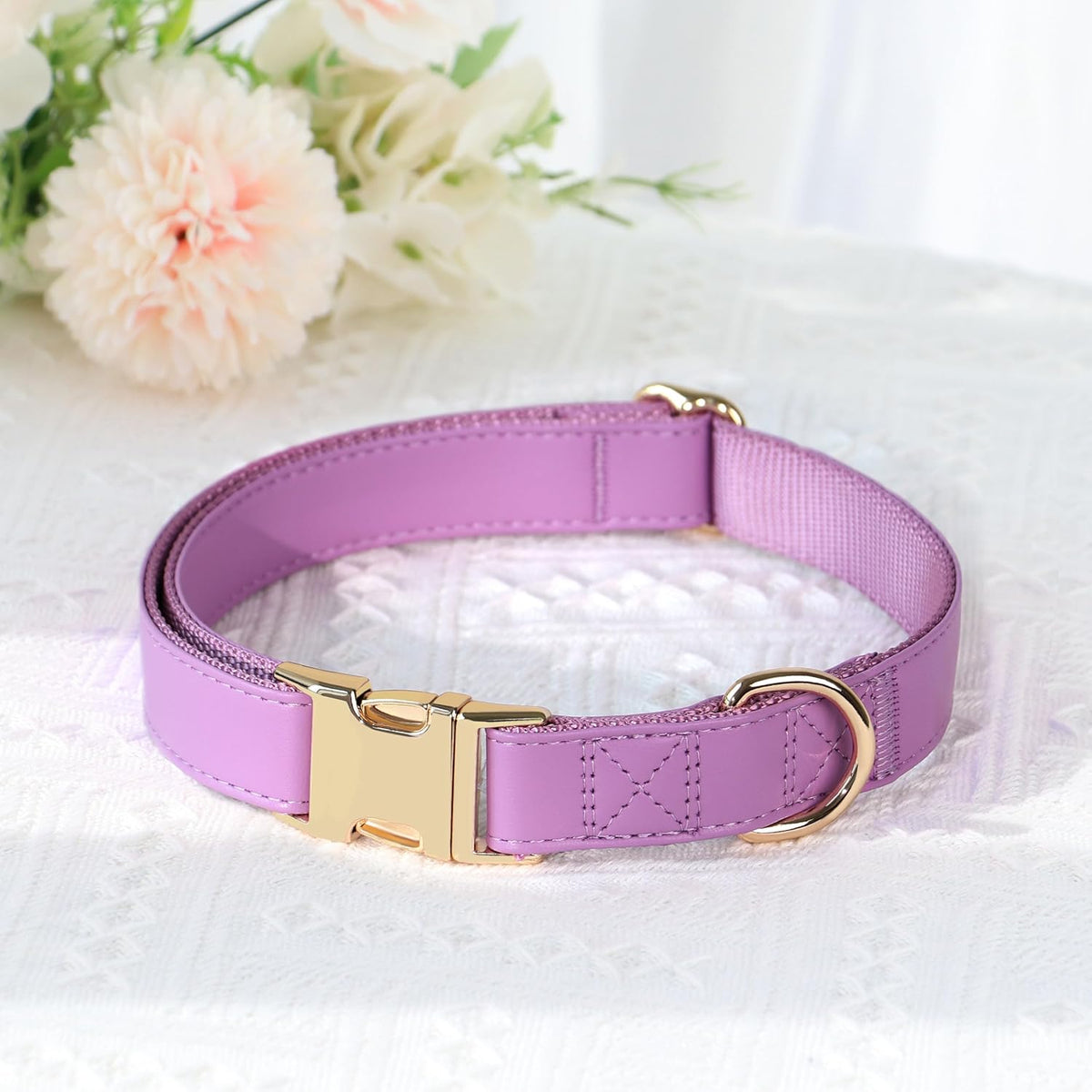 PET ARTIST PU Leather Dog Collar, Bright & Stylish Purple Dog Collar Girl with Quick Release Gold