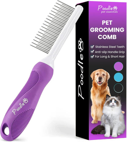 Poodle Pet Detangling Pet Comb with Long & Short Stainless Steel Teeth for Removing Matted Fur