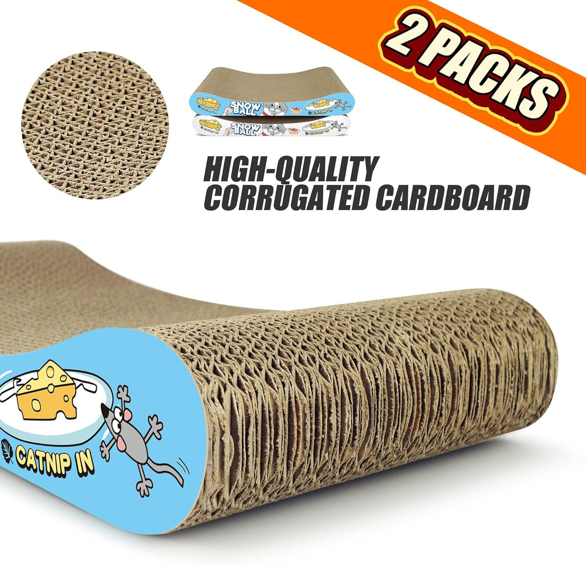 TTCAT Cat Scratching Pad, 2 Pack Corrugated Cat Scratcher Cardboard, Bone Type Durable Cat