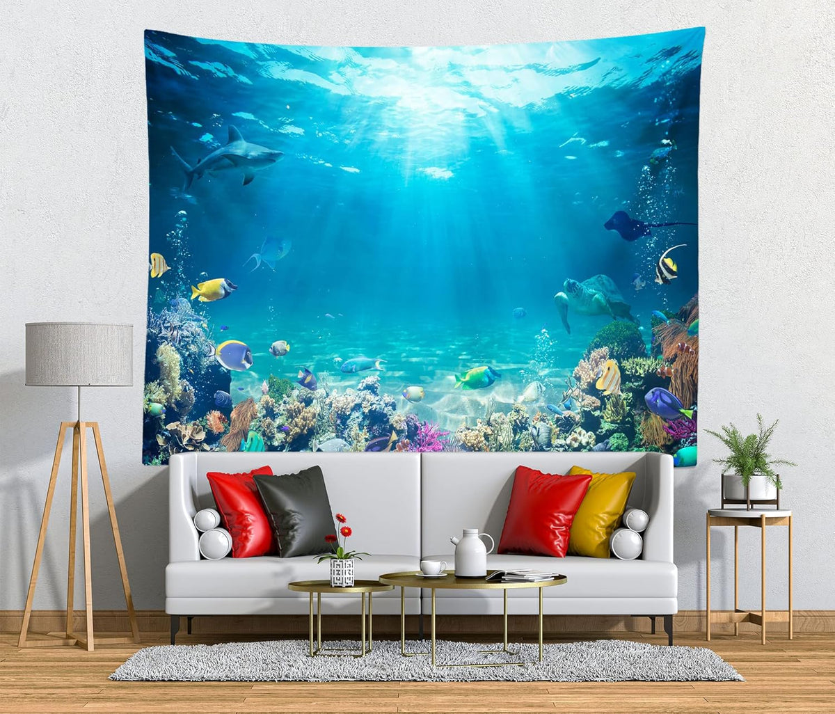 Loccor Underwater World Tapestry Blue Ocean Wall Hanging Under the Sea Coral Reef Wall Tapestry