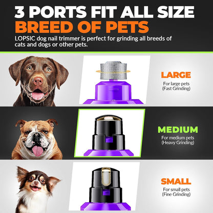 Dog Nail Grinder with 2 LED Lights Powerful 2 Speeds Super Quiet Dog Nail Trimmers with 3 Grinding