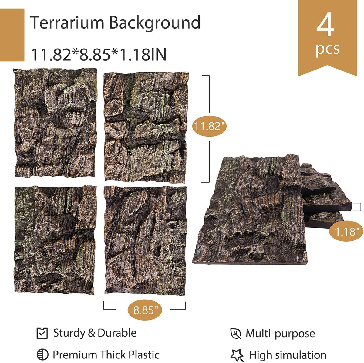 4pcs Rock Terrarium Background,3D Reptile Tank Background Board,Amphibian Stereo Backdrop