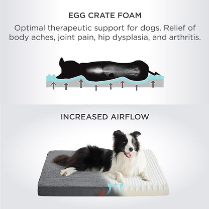Bedsure Dog Beds Large Sized Dog - Orthopedic Flat Pet Beds with Removable Washable Cover, Egg