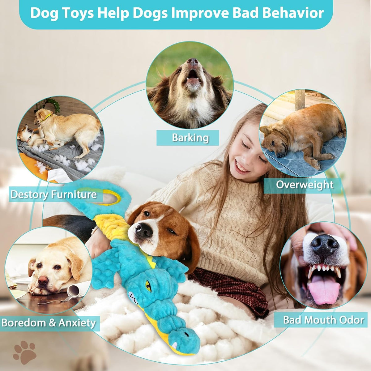 Dog Toys Cute Alligator Dog Toy Tough Plush Puppy Toy for Playtime, Training & Tug of War