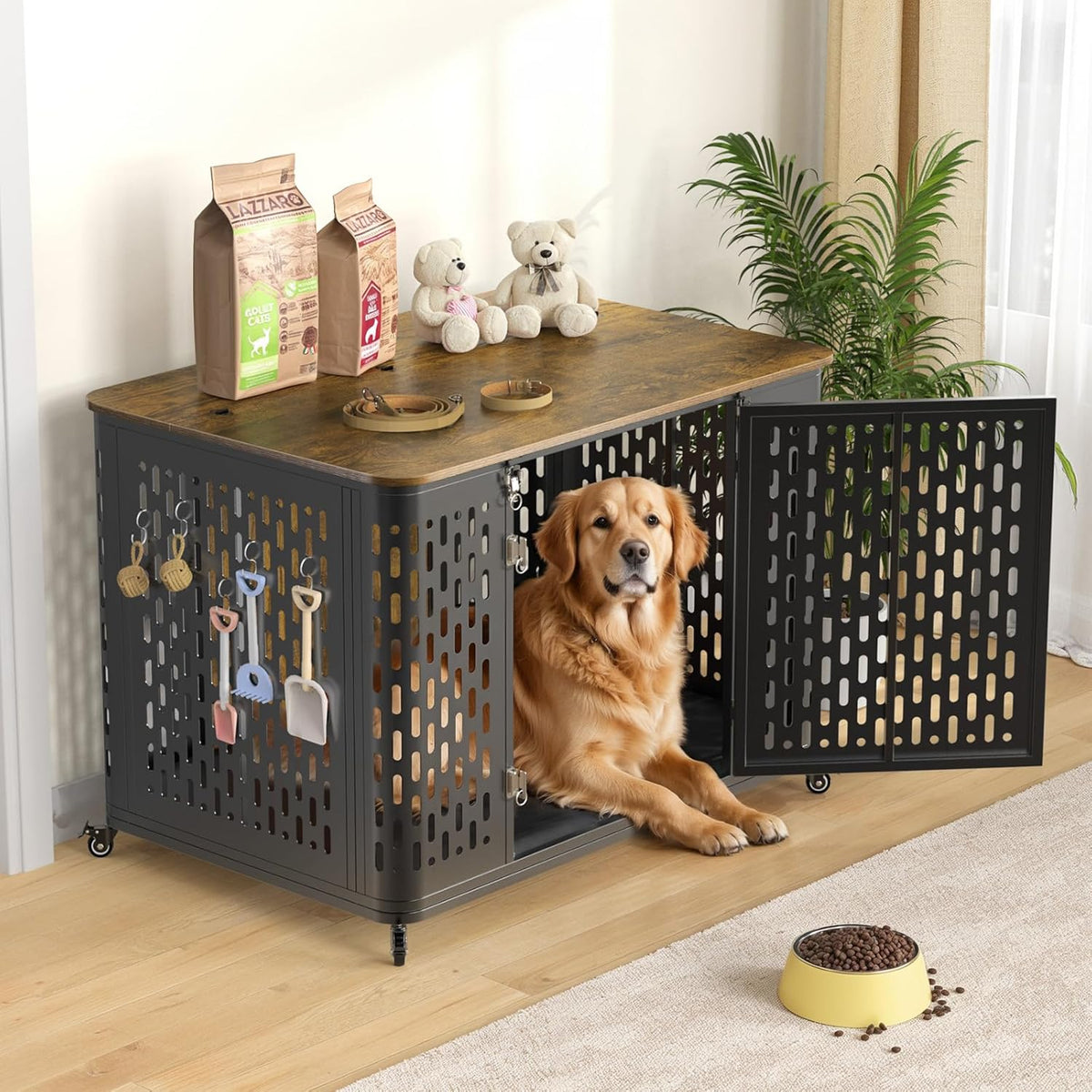Heavy Duty Dog Crate Furniture for Large and Medium Dogs, 43.7 Inch Large Dog Crate Kennel with